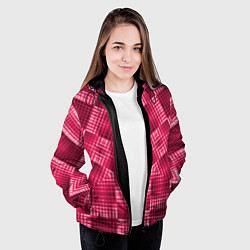 Куртка с капюшоном женская Геометрический узор арт-деко в красных тонах, цвет: 3D-черный — фото 2