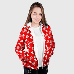 Куртка с капюшоном женская Барби паттерн красный, цвет: 3D-белый — фото 2