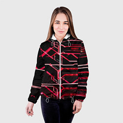 Куртка с капюшоном женская Неоновые линии красные, цвет: 3D-белый — фото 2