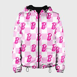 Куртка с капюшоном женская Розовая шашка и Барби, цвет: 3D-черный