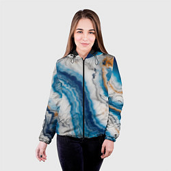 Куртка с капюшоном женская Узор волна голубой океанический агат, цвет: 3D-черный — фото 2