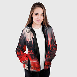 Куртка с капюшоном женская Нарисованный город с силуэтом человека, цвет: 3D-черный — фото 2