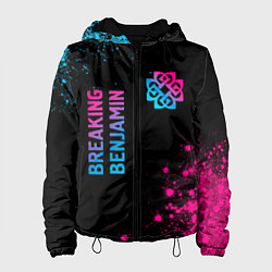 Куртка с капюшоном женская Breaking Benjamin - neon gradient: надпись, символ, цвет: 3D-черный