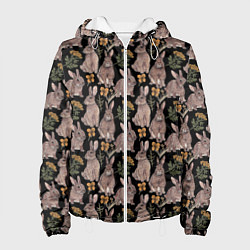 Куртка с капюшоном женская Зайцы и пижма, цвет: 3D-белый