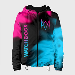 Куртка с капюшоном женская Watch Dogs - neon gradient: надпись, символ, цвет: 3D-черный