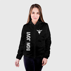 Куртка с капюшоном женская Bon Jovi glitch на темном фоне: надпись, символ, цвет: 3D-черный — фото 2