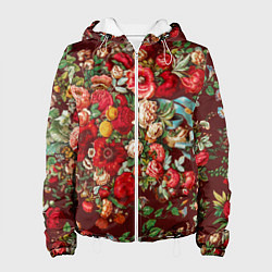 Куртка с капюшоном женская Платок цветочный узор, цвет: 3D-белый