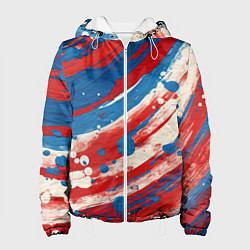 Куртка с капюшоном женская Краски в цветах флага РФ, цвет: 3D-белый