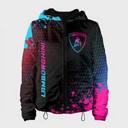 Куртка с капюшоном женская Lamborghini - neon gradient: надпись, символ, цвет: 3D-черный