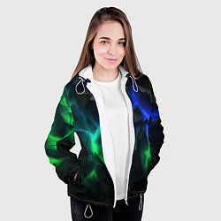 Куртка с капюшоном женская Разлом синих и зеленых плит, цвет: 3D-белый — фото 2