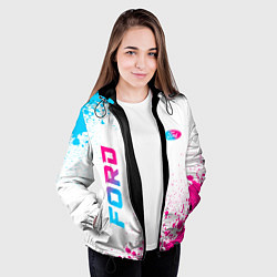 Куртка с капюшоном женская Ford neon gradient style: надпись, символ, цвет: 3D-черный — фото 2