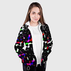 Куртка с капюшоном женская Цветные угловатые фигуры на черном, цвет: 3D-белый — фото 2