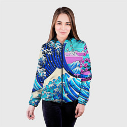 Куртка с капюшоном женская Большая волна в Канагаве сакура, цвет: 3D-черный — фото 2