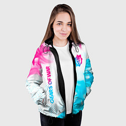 Куртка с капюшоном женская Gears of War neon gradient style: надпись, символ, цвет: 3D-черный — фото 2