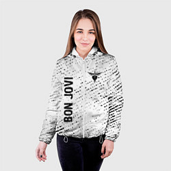 Куртка с капюшоном женская Bon Jovi glitch на светлом фоне: надпись, символ, цвет: 3D-белый — фото 2