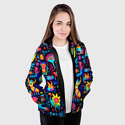 Куртка с капюшоном женская Космические веселые монстрики, цвет: 3D-черный — фото 2