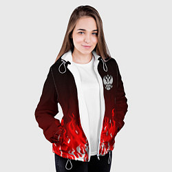 Куртка с капюшоном женская Герб РФ - красное пламя, цвет: 3D-белый — фото 2