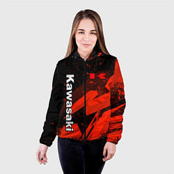 Куртка с капюшоном женская Кавасаки - красные брызги, цвет: 3D-черный — фото 2