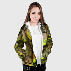 Куртка с капюшоном женская Зеленая объемная космическая текстура, цвет: 3D-белый — фото 2