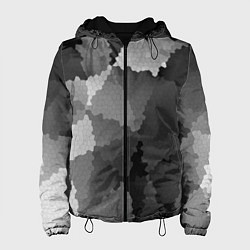 Куртка с капюшоном женская Мозаичный узор в серых оттенках, цвет: 3D-черный