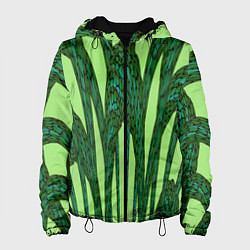 Куртка с капюшоном женская Зеленый растительный мотив, цвет: 3D-черный