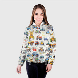 Куртка с капюшоном женская Акварельные тракторы - детский паттерн, цвет: 3D-белый — фото 2