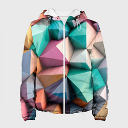 Куртка с капюшоном женская Полигональные объемные кубы и тетраэдры в пастельн, цвет: 3D-белый