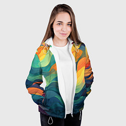 Куртка с капюшоном женская Красочная палитра в волнах, цвет: 3D-белый — фото 2