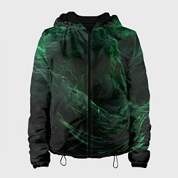 Куртка с капюшоном женская Темно зеленая абстракция, цвет: 3D-черный
