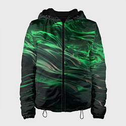 Куртка с капюшоном женская Зеленые абстрактные волны, цвет: 3D-черный