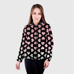 Куртка с капюшоном женская Розовые сердечки на чёрном, цвет: 3D-черный — фото 2