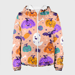 Куртка с капюшоном женская Halloween - pumpkins and ghosts, цвет: 3D-белый