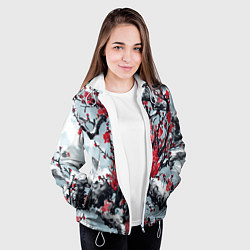 Куртка с капюшоном женская Лепестки цветущей вишни - сакура, цвет: 3D-белый — фото 2