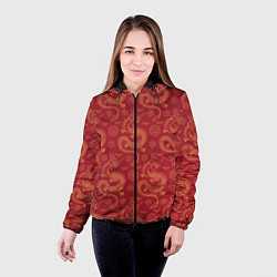 Куртка с капюшоном женская Dragon red pattern, цвет: 3D-черный — фото 2