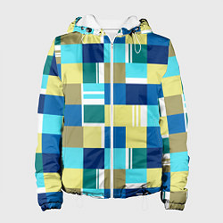 Куртка с капюшоном женская Ретро квадраты, цвет: 3D-белый