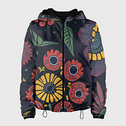 Куртка с капюшоном женская Простые цветы на глубоком синем, цвет: 3D-черный