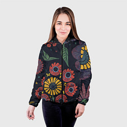 Куртка с капюшоном женская Простые цветы на глубоком синем, цвет: 3D-черный — фото 2
