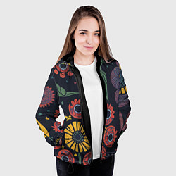 Куртка с капюшоном женская Простые цветы на глубоком синем, цвет: 3D-черный — фото 2