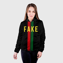 Куртка с капюшоном женская Fake зелёная и красная полосы, цвет: 3D-черный — фото 2
