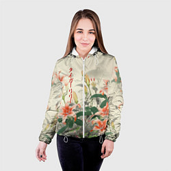 Куртка с капюшоном женская Тигровые лилии - японский стиль, цвет: 3D-белый — фото 2