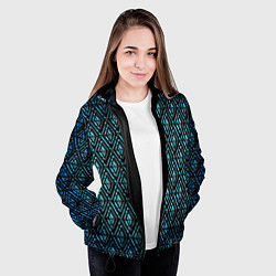 Куртка с капюшоном женская Голубые ромбы на чёрном фоне, цвет: 3D-черный — фото 2