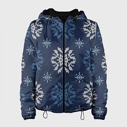Куртка с капюшоном женская Снежинки спицами - узоры зимы, цвет: 3D-черный