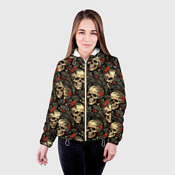 Куртка с капюшоном женская Череп рябина шишки и хвойные ветки, цвет: 3D-белый — фото 2