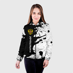 Куртка с капюшоном женская Маркетолог из России и герб РФ: по-вертикали, цвет: 3D-черный — фото 2