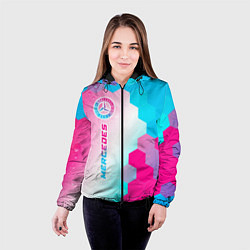 Куртка с капюшоном женская Mercedes neon gradient style по-вертикали, цвет: 3D-черный — фото 2
