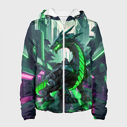 Куртка с капюшоном женская Неоновый зеленый дракон, цвет: 3D-белый