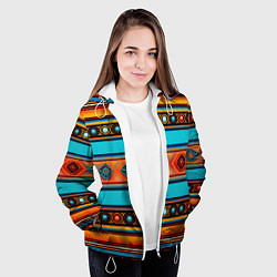 Куртка с капюшоном женская Этнический принт в горизонтальную полоску, цвет: 3D-белый — фото 2