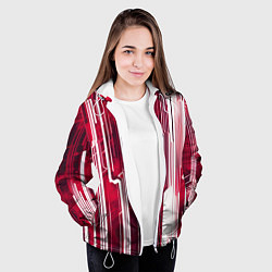 Куртка с капюшоном женская Киберпанк полосы белый и красный, цвет: 3D-белый — фото 2