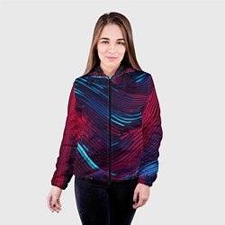 Куртка с капюшоном женская Волнистые линии красные и синие, цвет: 3D-черный — фото 2