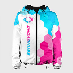 Куртка с капюшоном женская SsangYong neon gradient style по-вертикали, цвет: 3D-черный